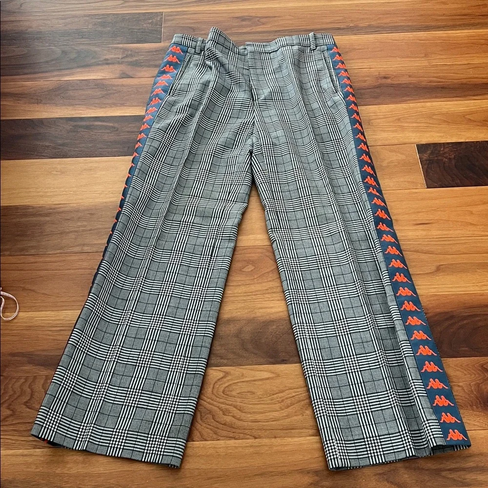 Fashion Connexion x Kappa Gray Plaid Wide-Leg Officer Pants Unisex - Picture 1 of 6
